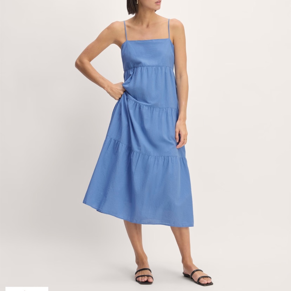 Blue Medium Dress With Pockets EverLane. The Gauze Tiered Dress
